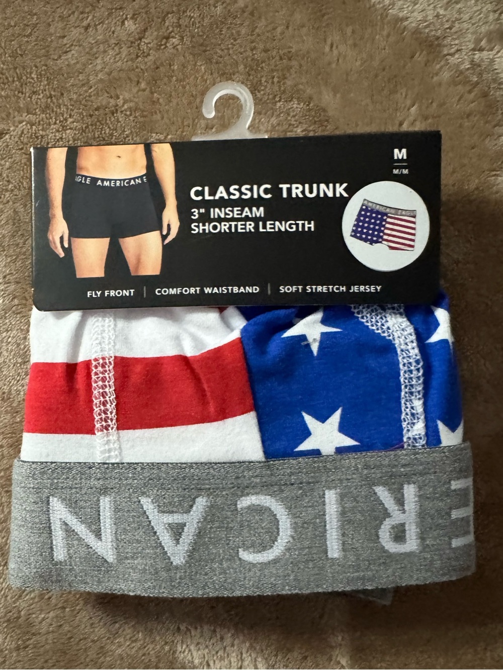 Classic Trunk Boxer Briefs - American Flag Print - Gray Waistband